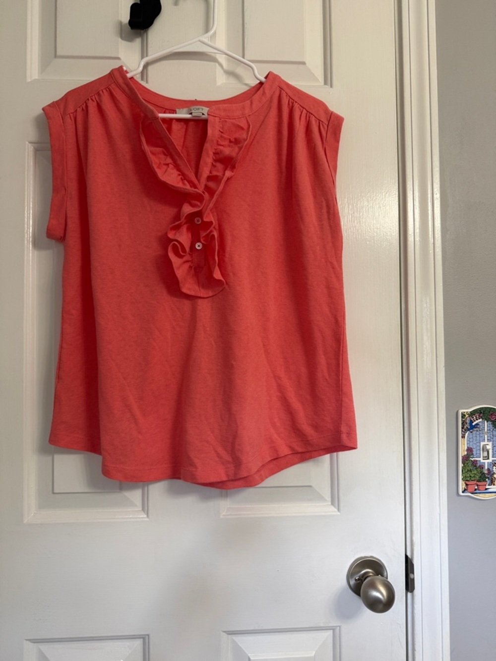 LOFT Coral Ruffle Sleeveless Blouse